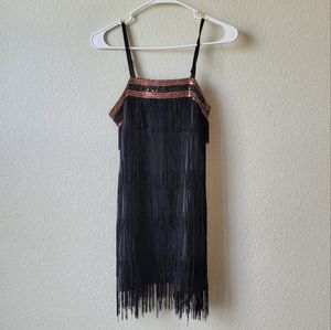 Vintage Black Fringe Mini Dress Size Medium